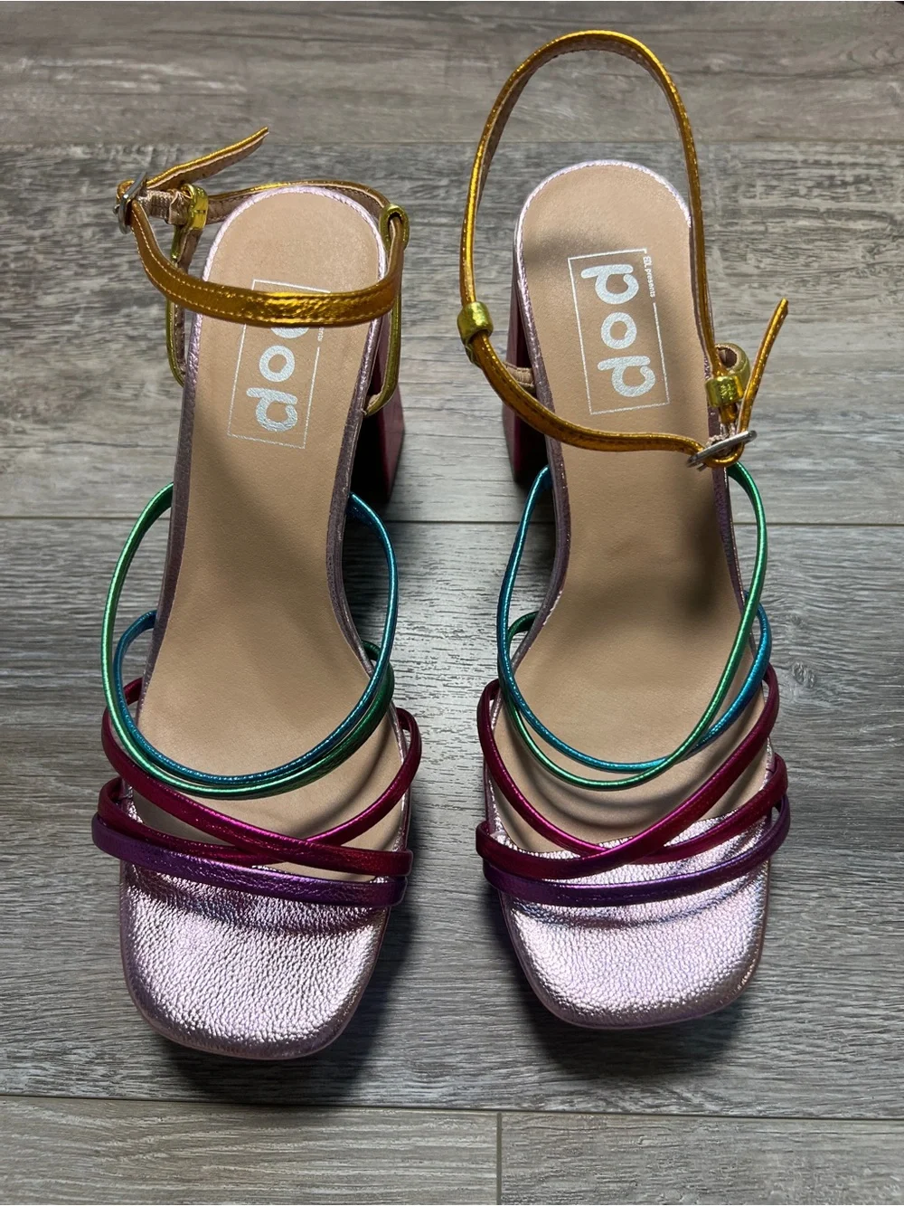 Pop Women's Size 8.5 M Kallie Metallic Rainbow Platform Heels Strappy Sandal